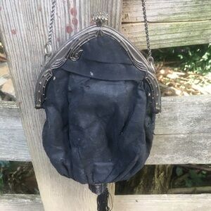 Victorian Purse Antique Black Handbag Silver